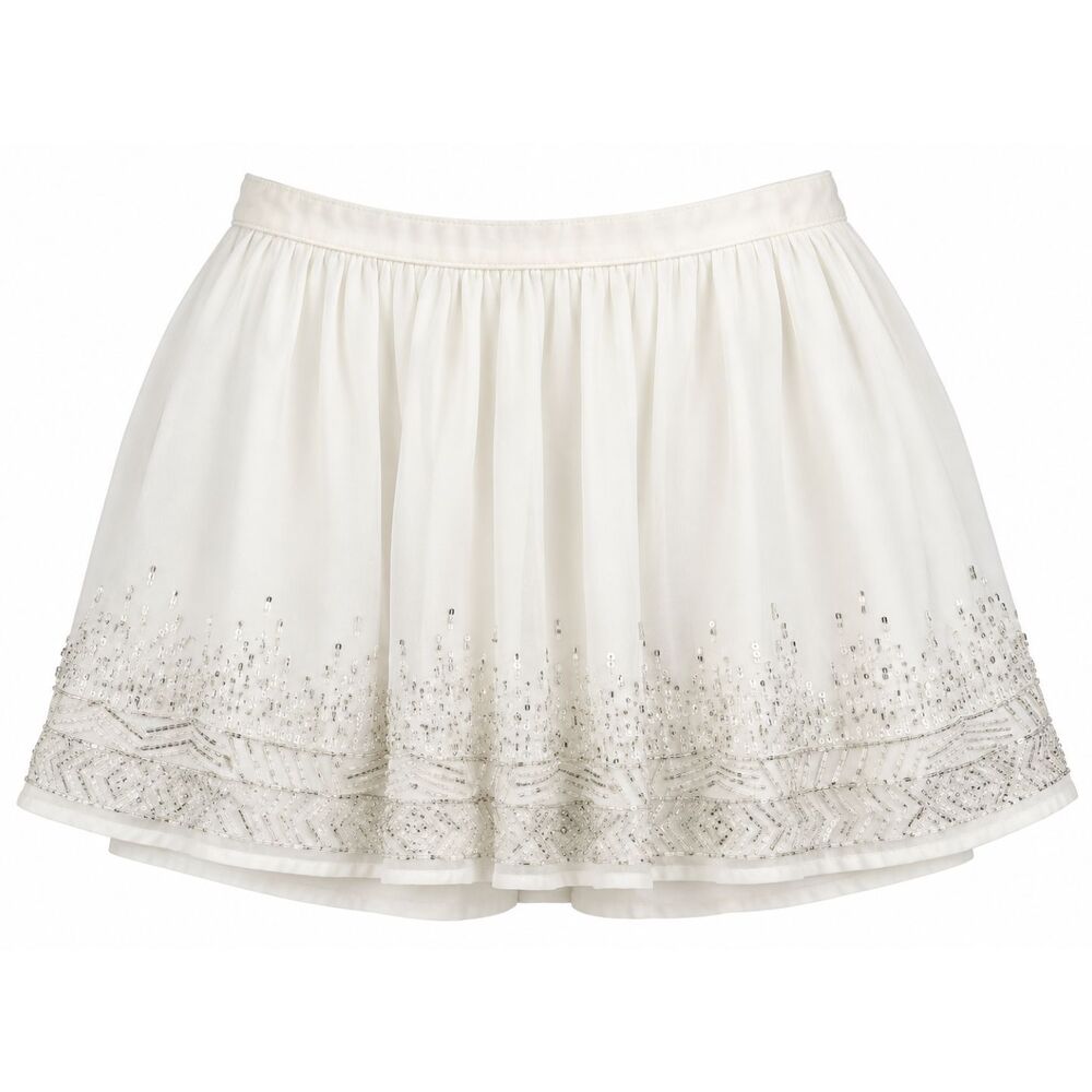 Abercrombie & Fitch Ivory Beaded Sequin Chiffon Mini Skirt